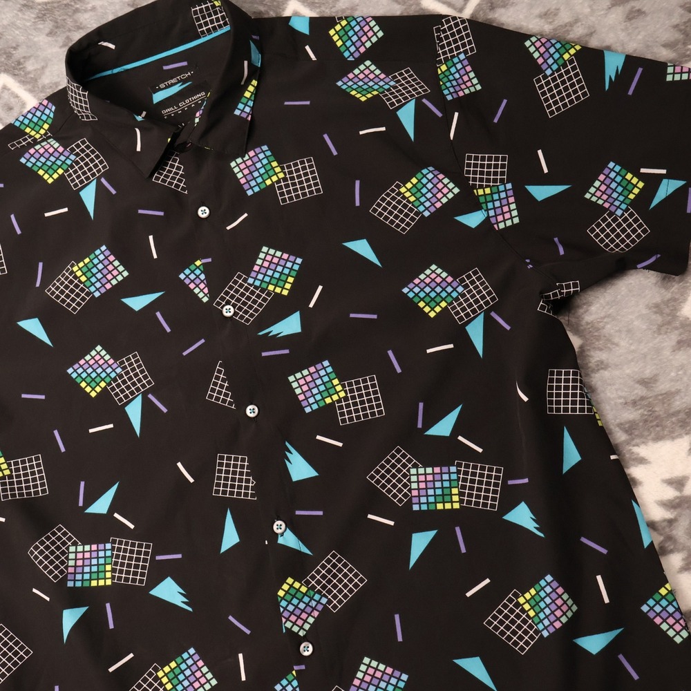 Drill Clothing Co Mens XL Black Retro 80s 90s Geometric Button Dan Flashes